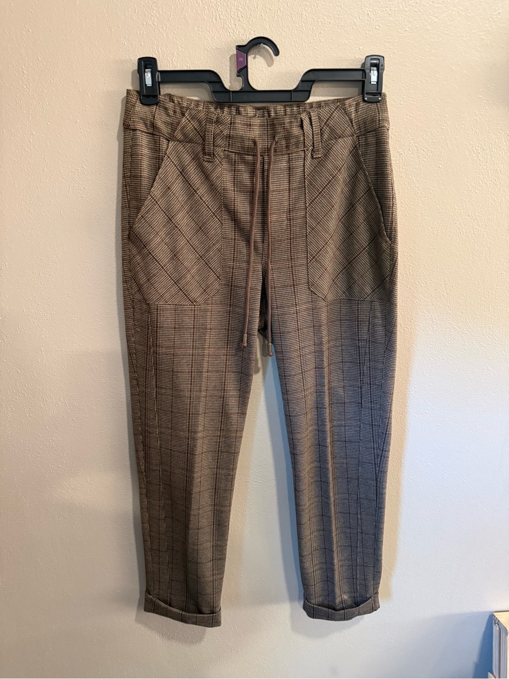 Democracy Brown Plaid Drawstring Trousers